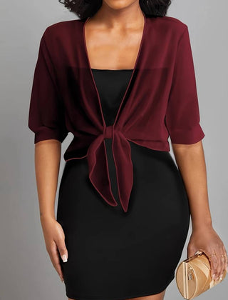 Honor | Sheer Tie-Front Bolero Top – Wine Red