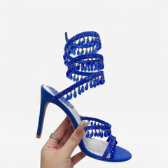 Melisande | Women's Crystal Strappy Heeled Evening Sandals – Blue