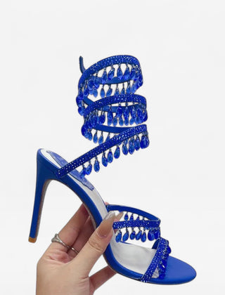 Melisande | Women's Crystal Strappy Heeled Evening Sandals – Blue