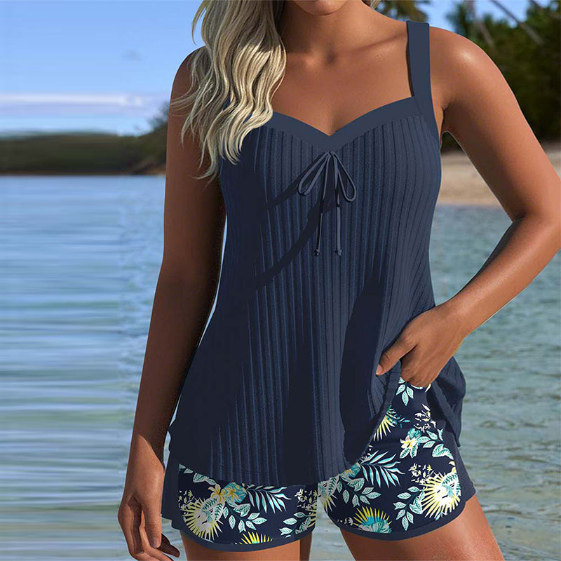 Bellamy | Women's Striped Tankini with Swim Shorts – Navy