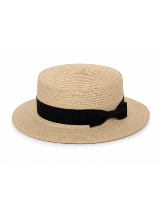 Nissa | Women's Boater Straw Hat with Ribbon Band – Beige
