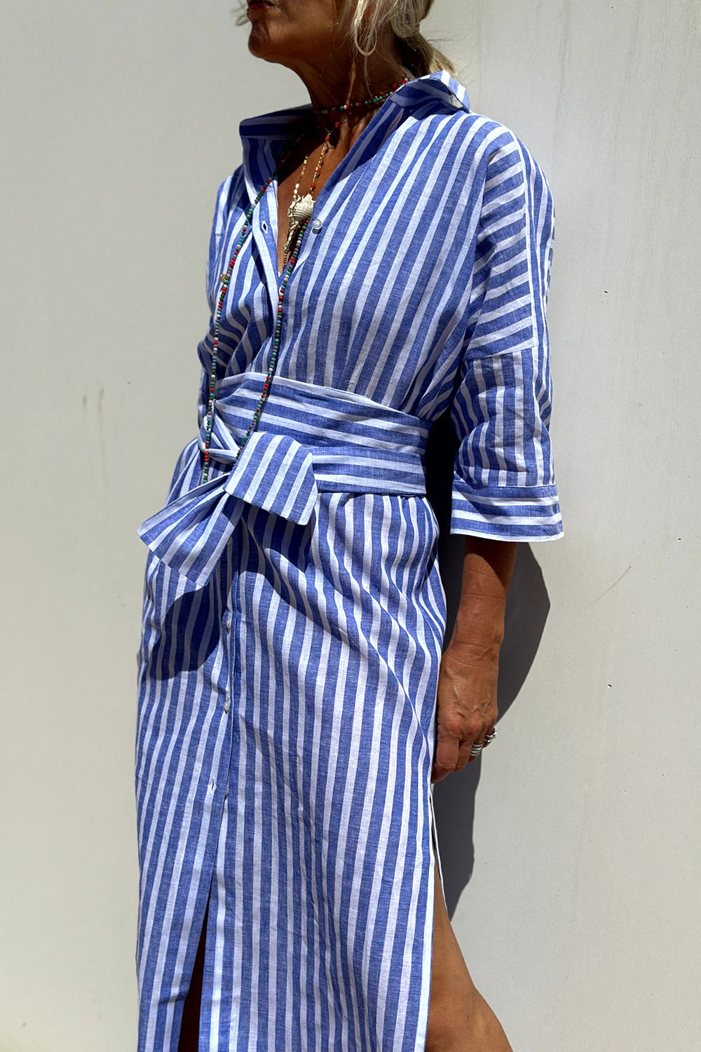 Penelope | Women's Striped Linen Midi Dress