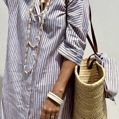 Penelope | Women's Striped Linen Midi Dress – Khaki