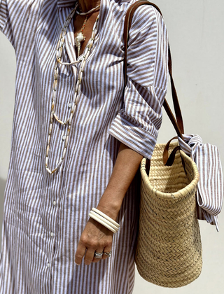 Penelope | Women's Striped Linen Midi Dress – Khaki