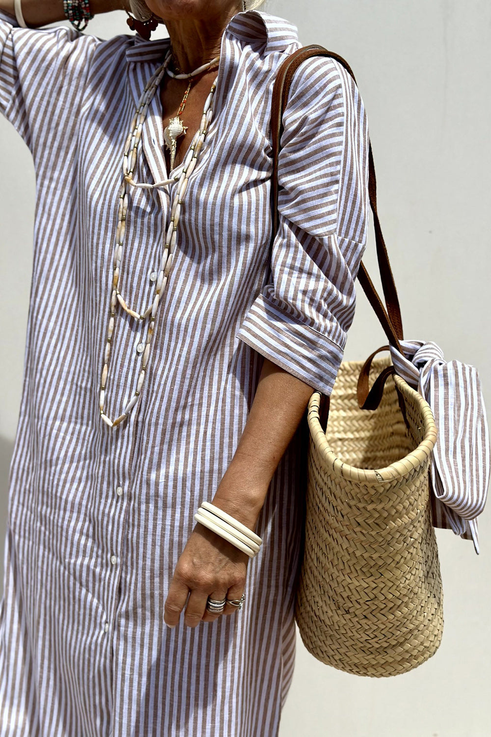 Penelope | Women's Striped Linen Midi Dress – Khaki