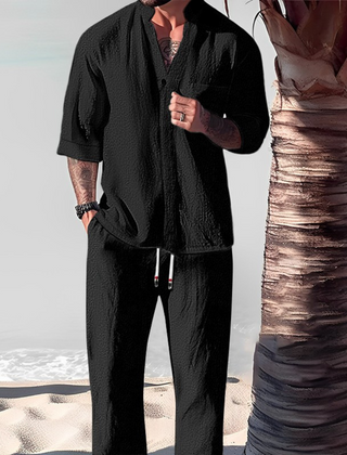 Merrick | Linen Shirt and Trouser Set – Black