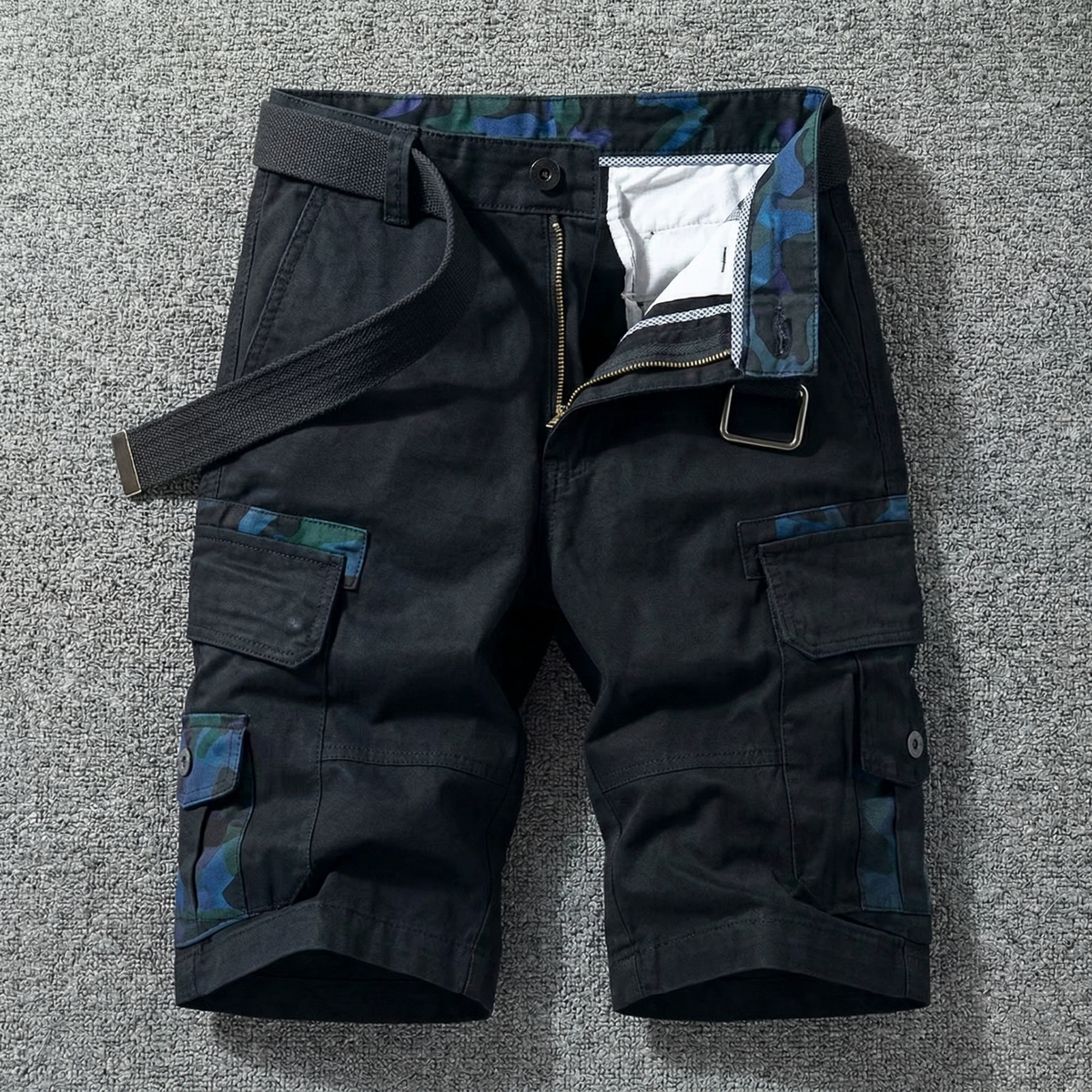 Wade | Cargo Shorts with Belt – Black