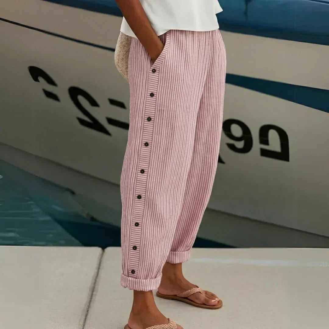 Amity | Striped Pants with Button Detail – Pink