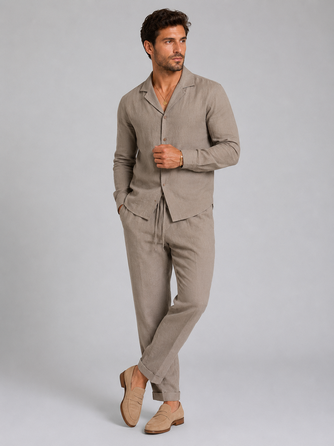 Alister | Lightweight Linen Two Piece Set – Khaki