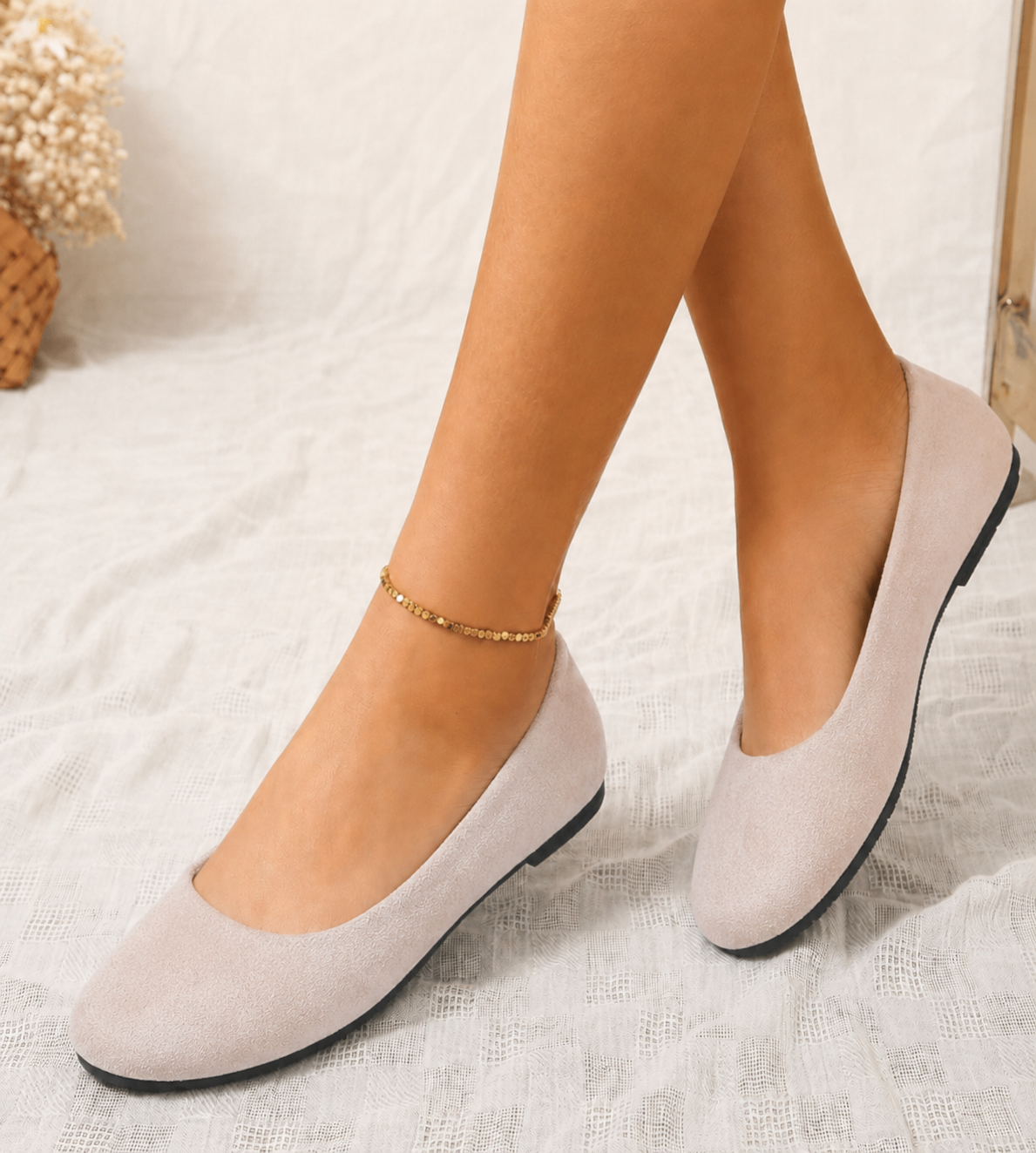 Clemence | Classic Round Toe Ballet Flats – Beige