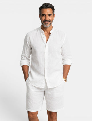 Gideon | Casual Linen Shirt Set – White
