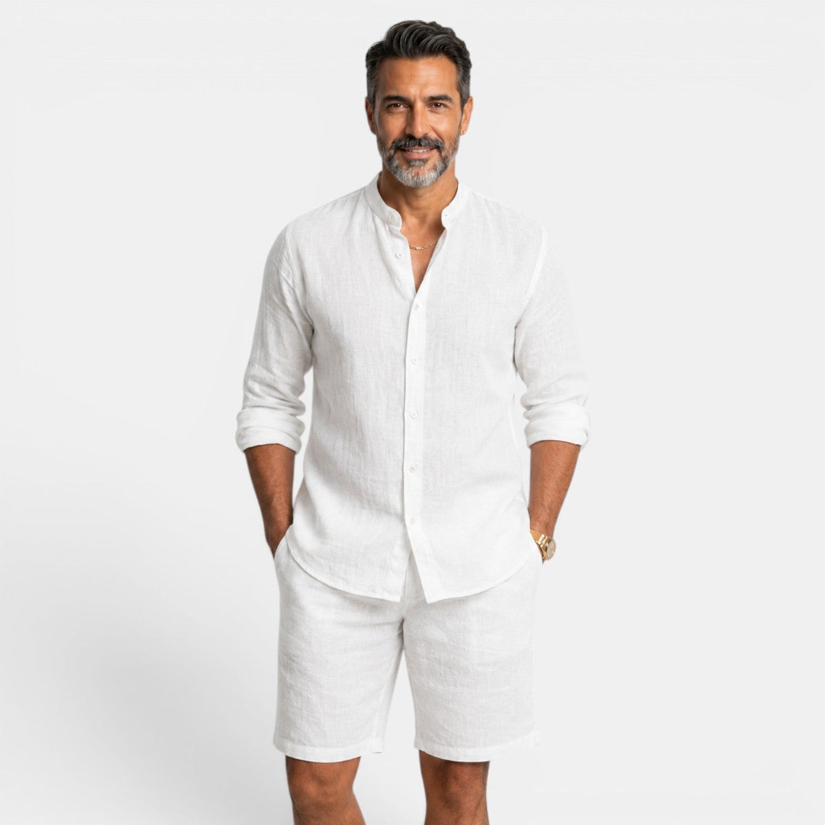 Gideon | Casual Linen Shirt Set – White