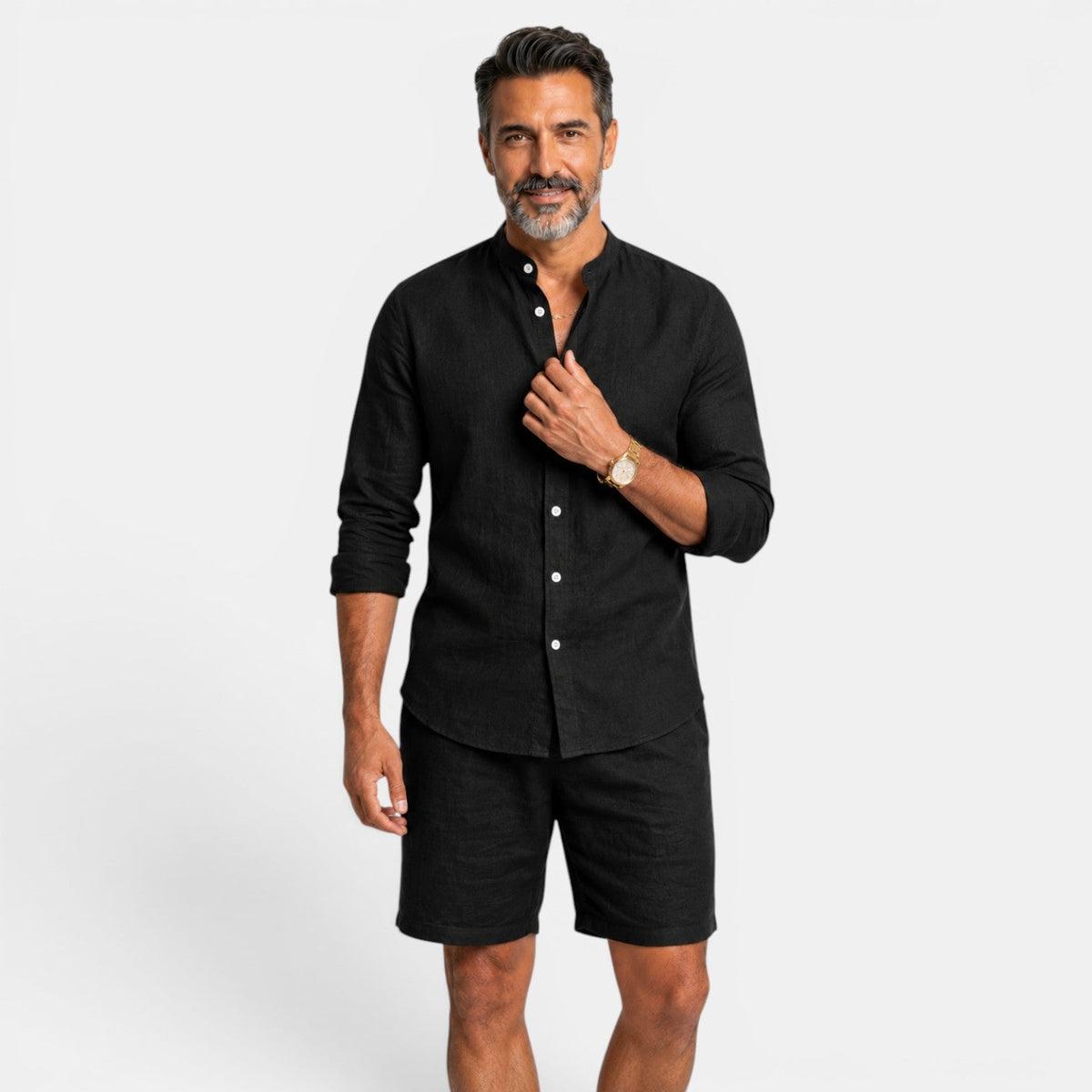 Gideon | Casual Linen Shirt Set – Black
