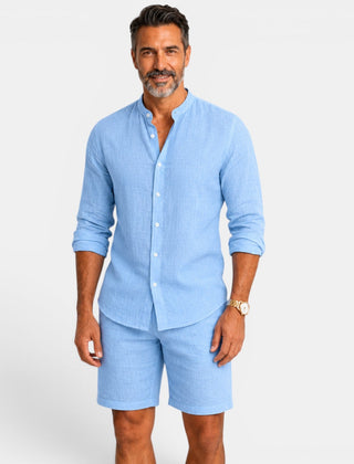 Gideon | Casual Linen Shirt Set – Blue