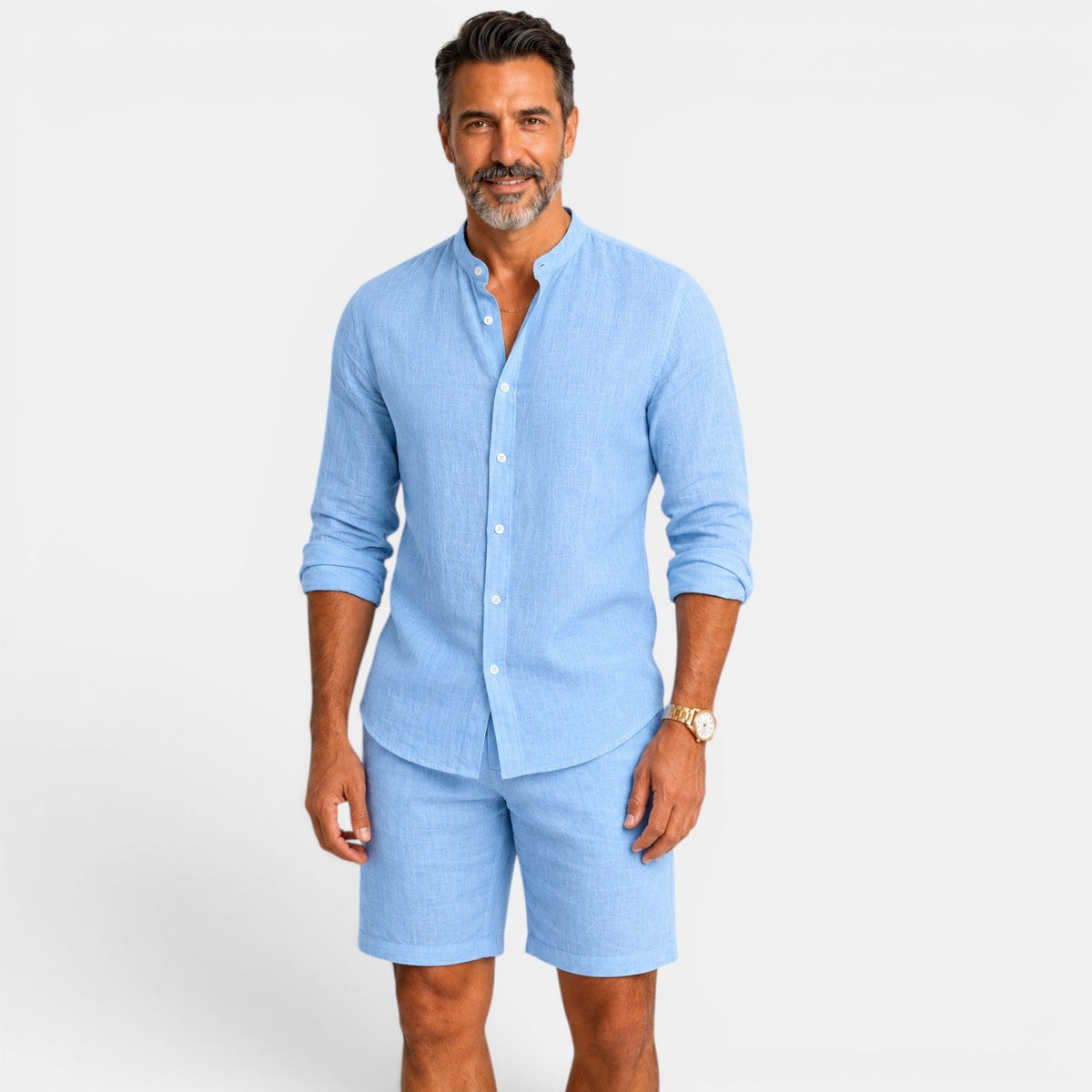 Gideon | Casual Linen Shirt Set – Blue