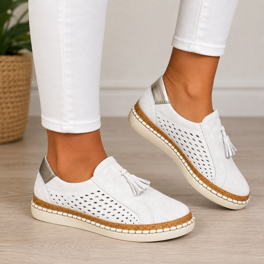 Belle | Perforated Slip-On Comfort Loafers – White