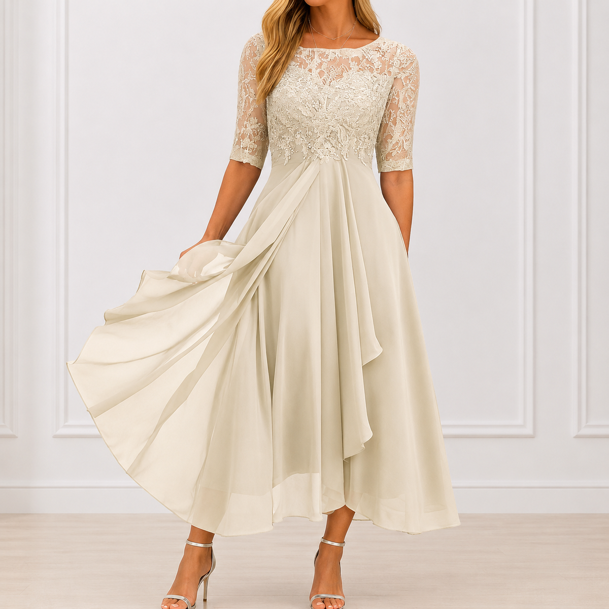 Solene | Elegant Floral Summer Dress – White