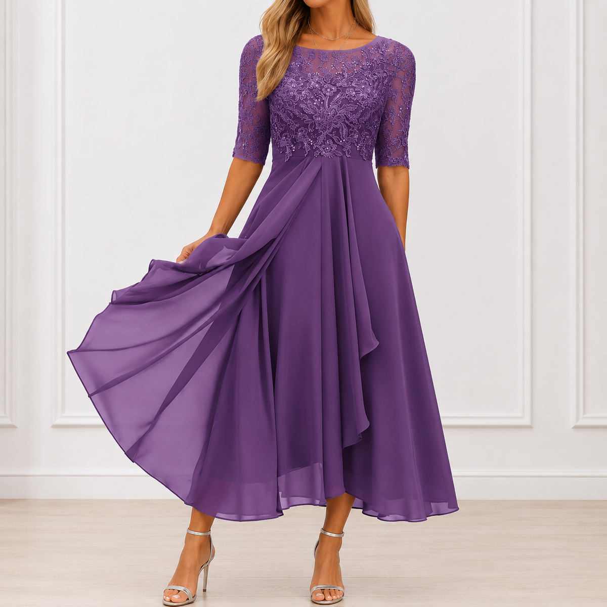 Solene | Elegant Floral Summer Dress – Purple