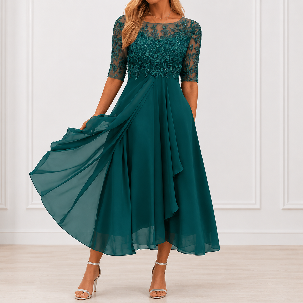Solene | Elegant Floral Summer Dress – Turquoise