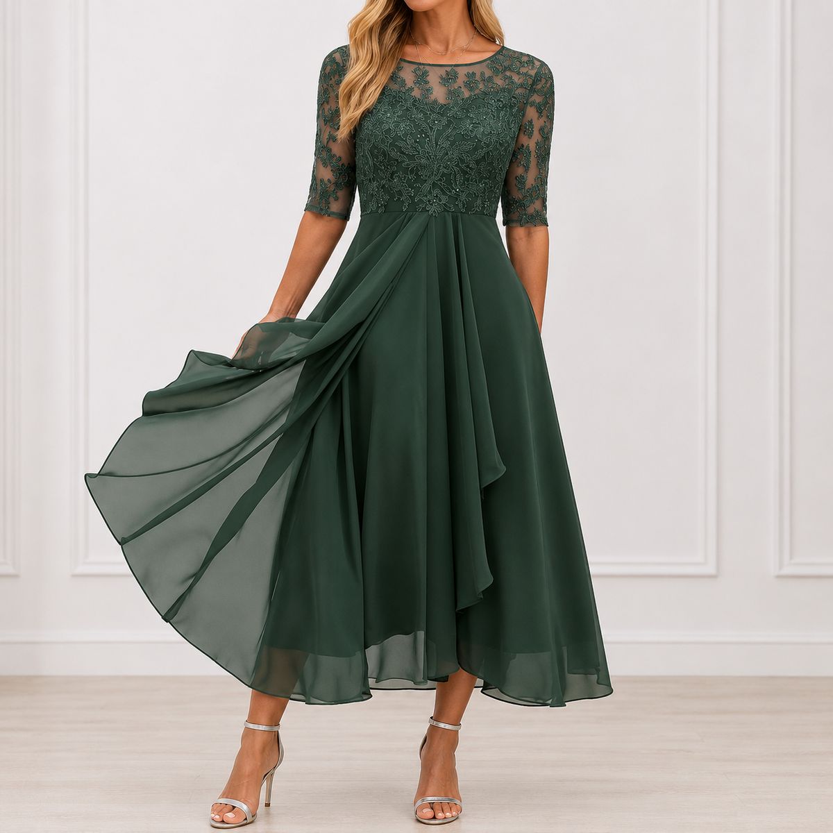 Solene | Elegant Floral Summer Dress – Green