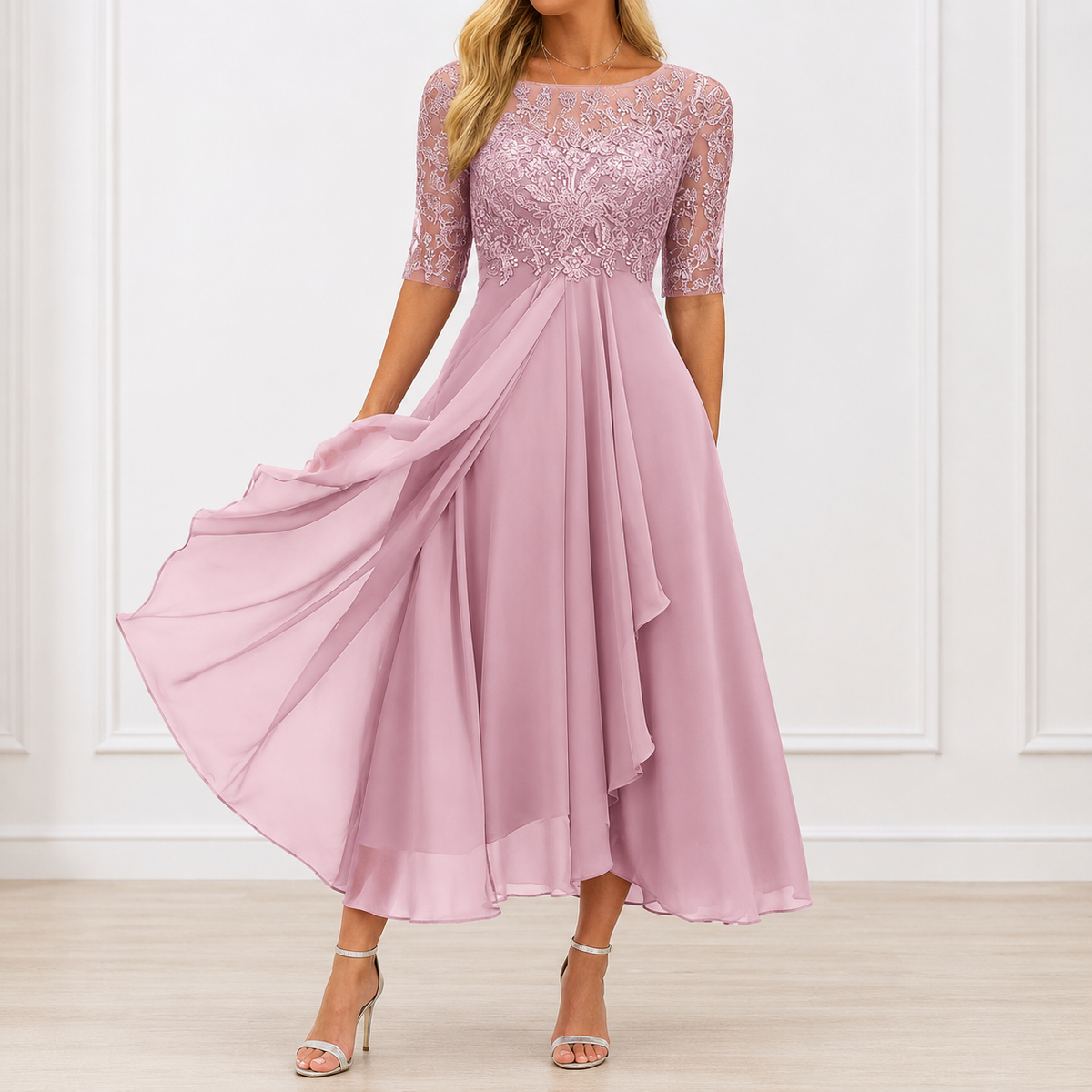 Solene | Elegant Floral Summer Dress – Pink