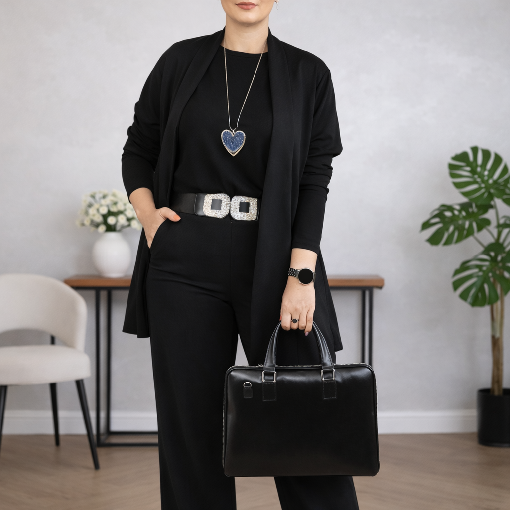 Saoirse | Three Piece Set with Long Cardigan – Black