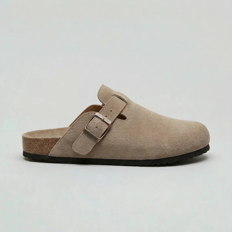 Yolande | Suede-Look Buckle Slip-On Clogs – Beige