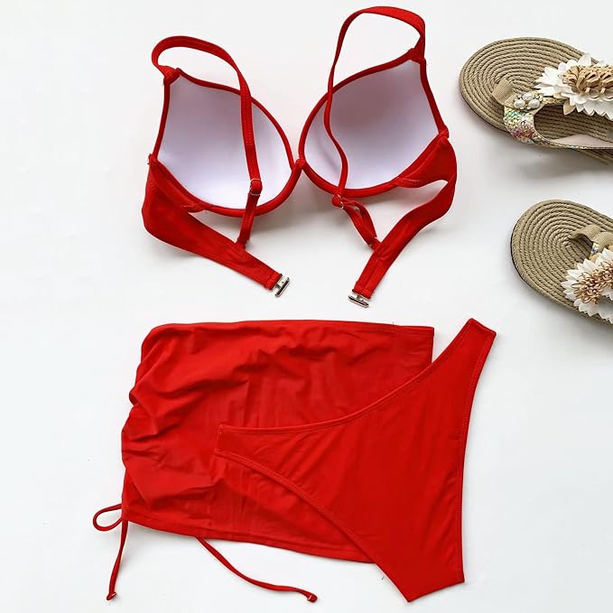 Romola | Underwire Bikini Top Set with Gathered Beach Skirt