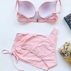 Romola | Underwire Bikini Top Set with Gathered Beach Skirt – Pink