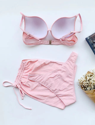 Romola | Underwire Bikini Top Set with Gathered Beach Skirt – Pink