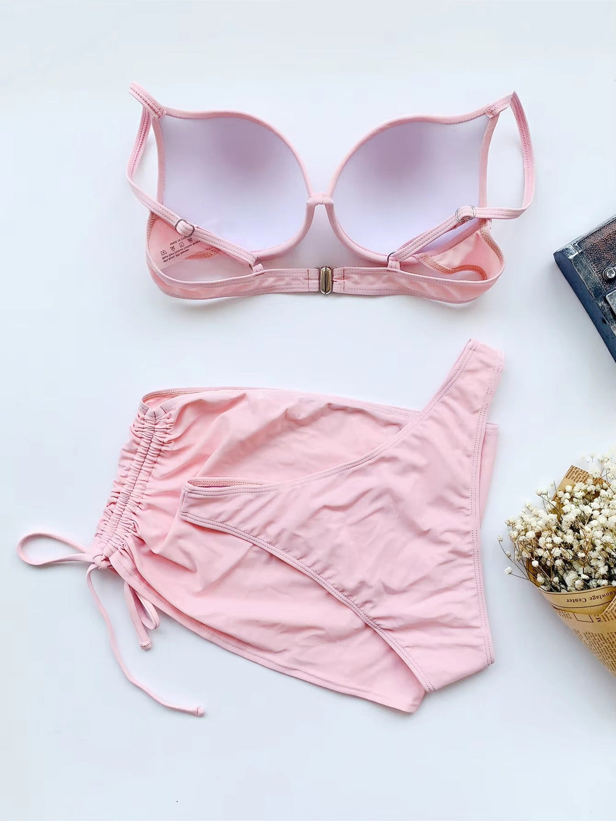 Romola | Underwire Bikini Top Set with Gathered Beach Skirt – Pink
