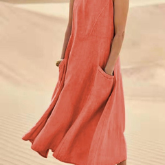 Laurel | Women's Sleeveless Linen Midi Dress – Orange