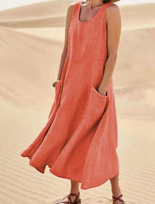 Laurel | Women's Sleeveless Linen Midi Dress – Orange