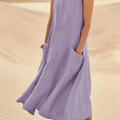 Laurel | Women's Sleeveless Linen Midi Dress – Light Purple