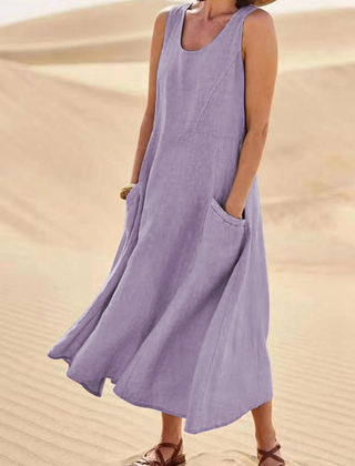 Laurel | Women's Sleeveless Linen Midi Dress – Light Purple
