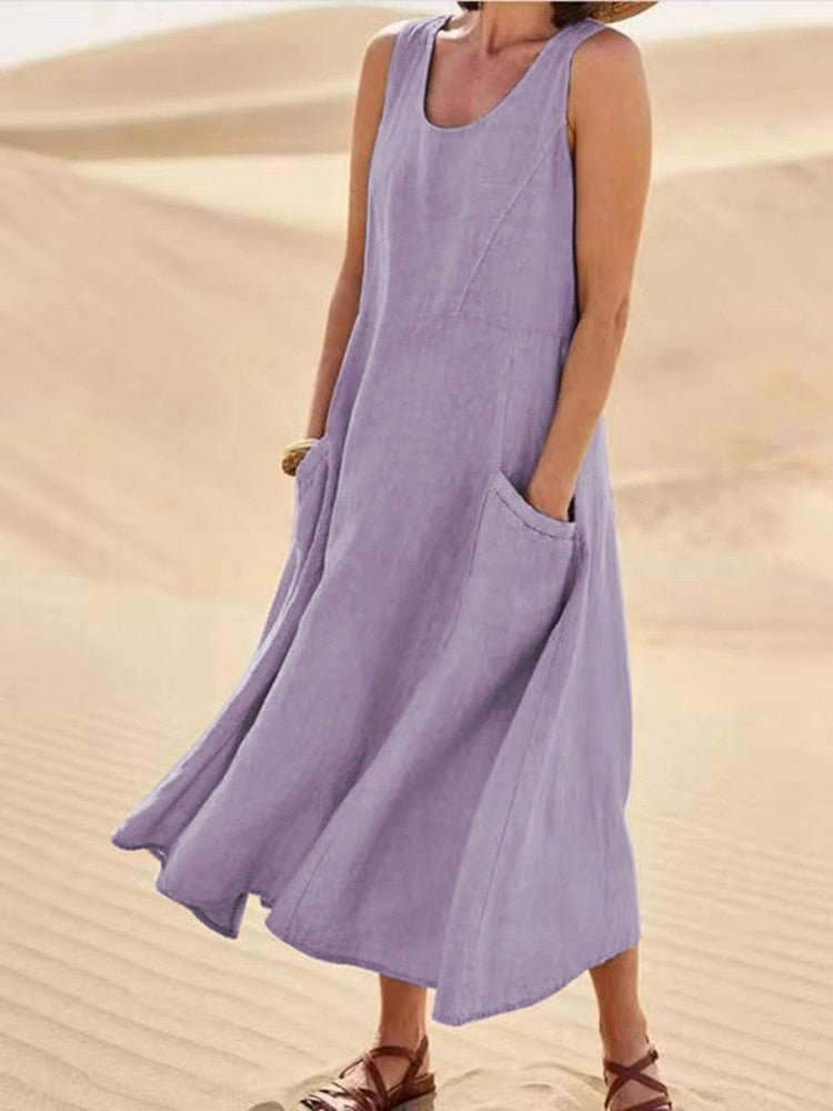 Laurel | Women's Sleeveless Linen Midi Dress – Light Purple