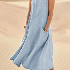 Laurel | Women's Sleeveless Linen Midi Dress – Light Blue