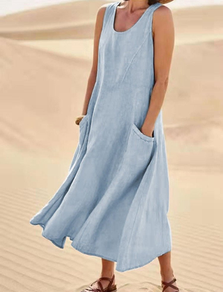 Laurel | Women's Sleeveless Linen Midi Dress – Light Blue