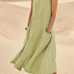 Laurel | Women's Sleeveless Linen Midi Dress – Light Olive Green