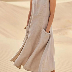 Laurel | Women's Sleeveless Linen Midi Dress – Khaki
