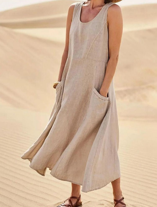 Laurel | Women's Sleeveless Linen Midi Dress – Khaki