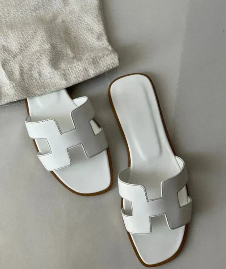 Primrose | Leather H-Strap Slip-On Sandals – White