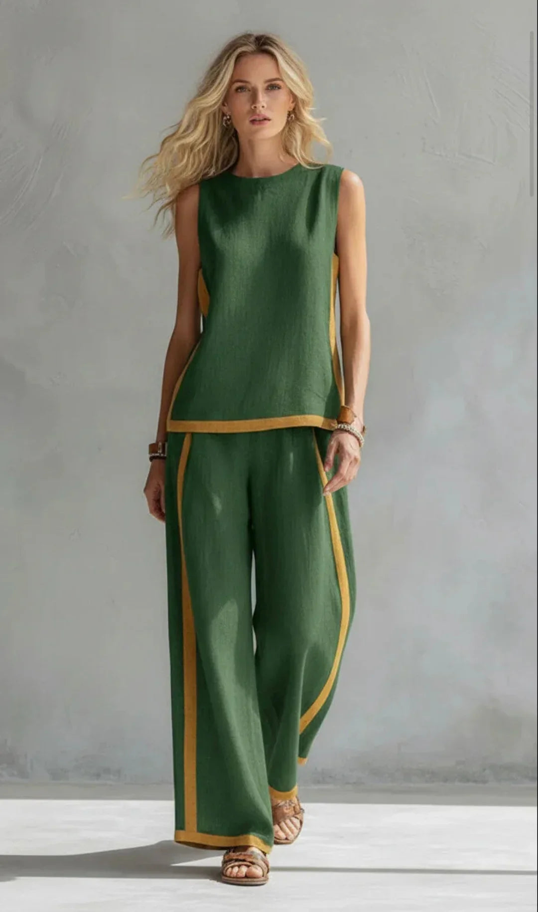 Peggy | Two Piece Set with Contrast Trim – Green