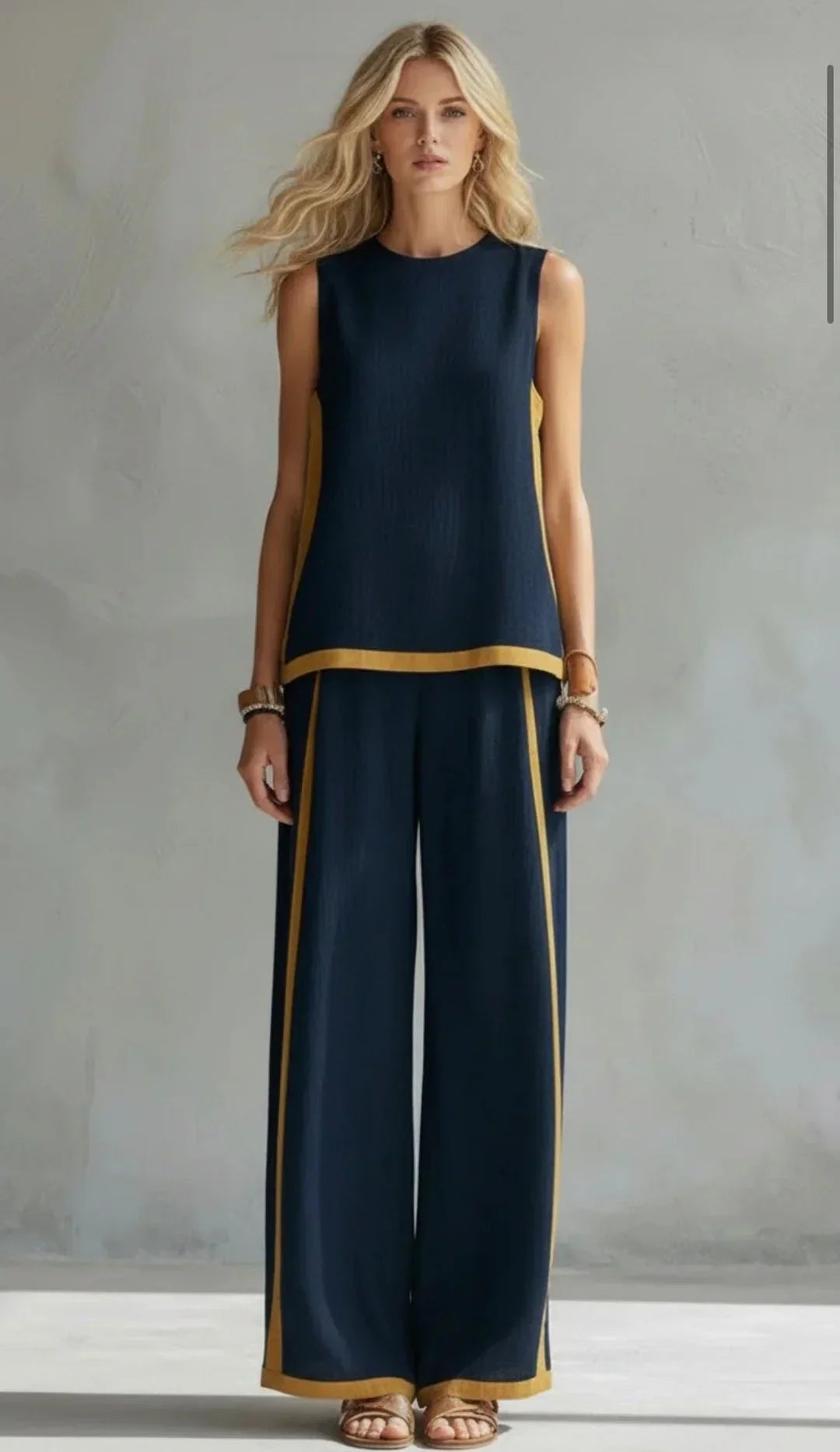 Peggy | Two Piece Set with Contrast Trim – Navy