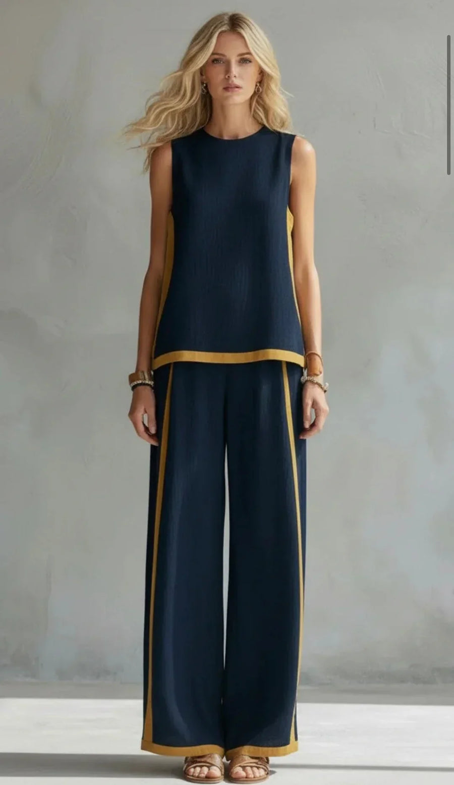 Peggy | Two Piece Set with Contrast Trim – Navy