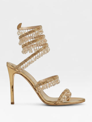 Melisande | Women's Crystal Strappy Heeled Evening Sandals – Gold