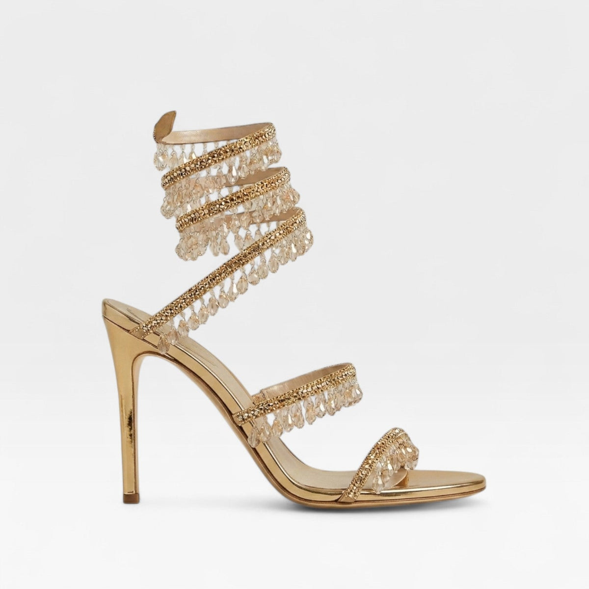 Melisande | Women's Crystal Strappy Heeled Evening Sandals – Gold