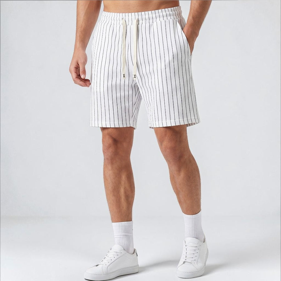 Gus | Pinstripe Beach Shorts with Elastic Waist – White
