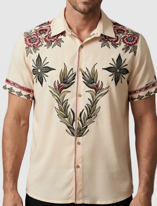 Brody | Western Floral Shirt with Contrast Placket – Light Khaki