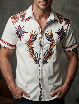 Brody | Western Floral Shirt with Contrast Placket – White